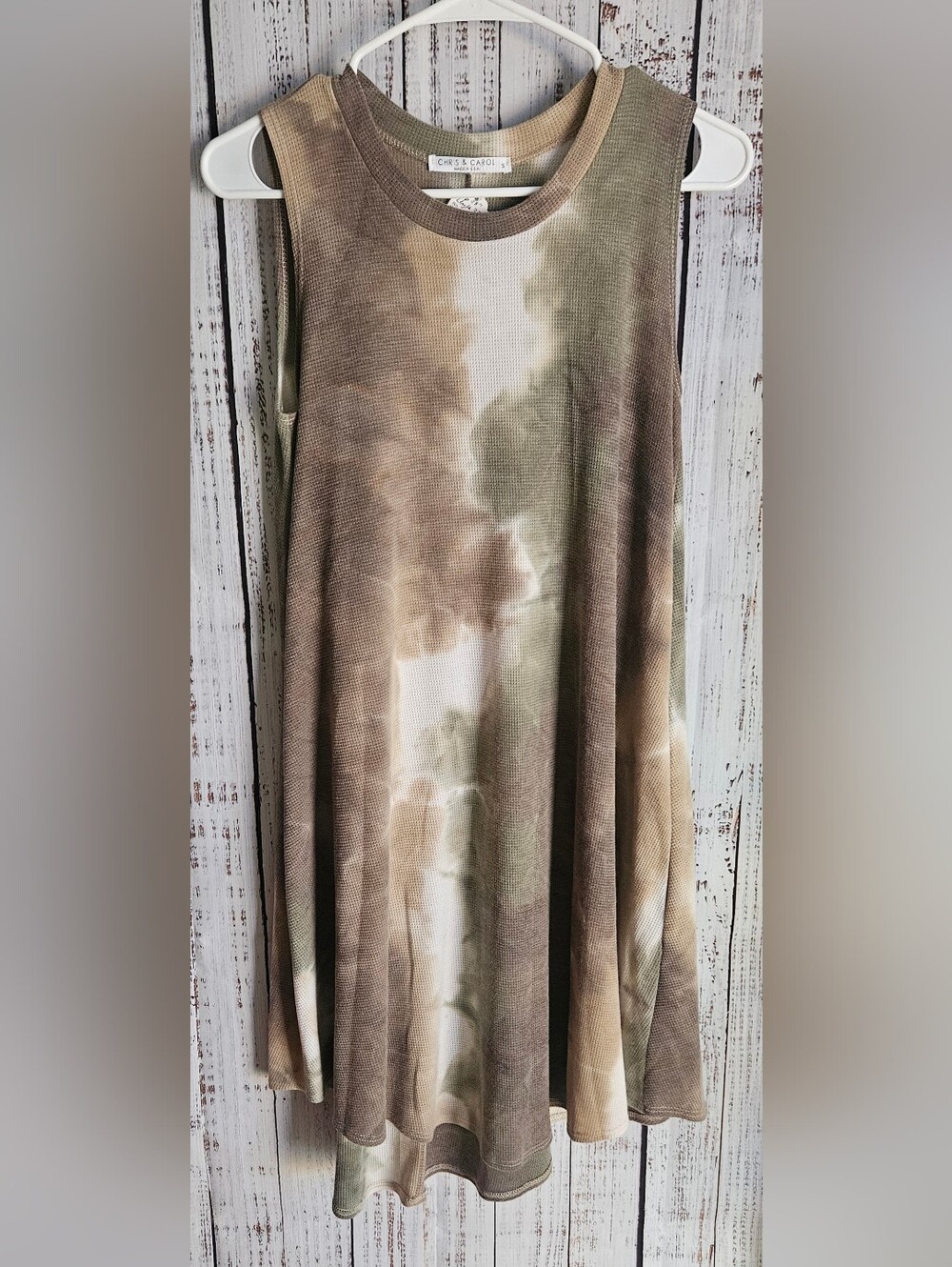 Chris & Carol Olive and Tan Tie-Dye Sleeveless Swing Dress - Picture 2 of 7